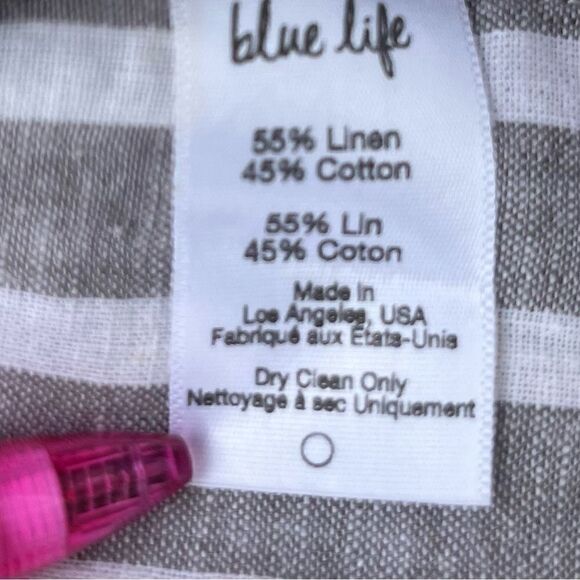 Blue Life Mila Tie Front Linen Blend Crop Top in Grey Stripe Women's Size S - Picture 5 of 6